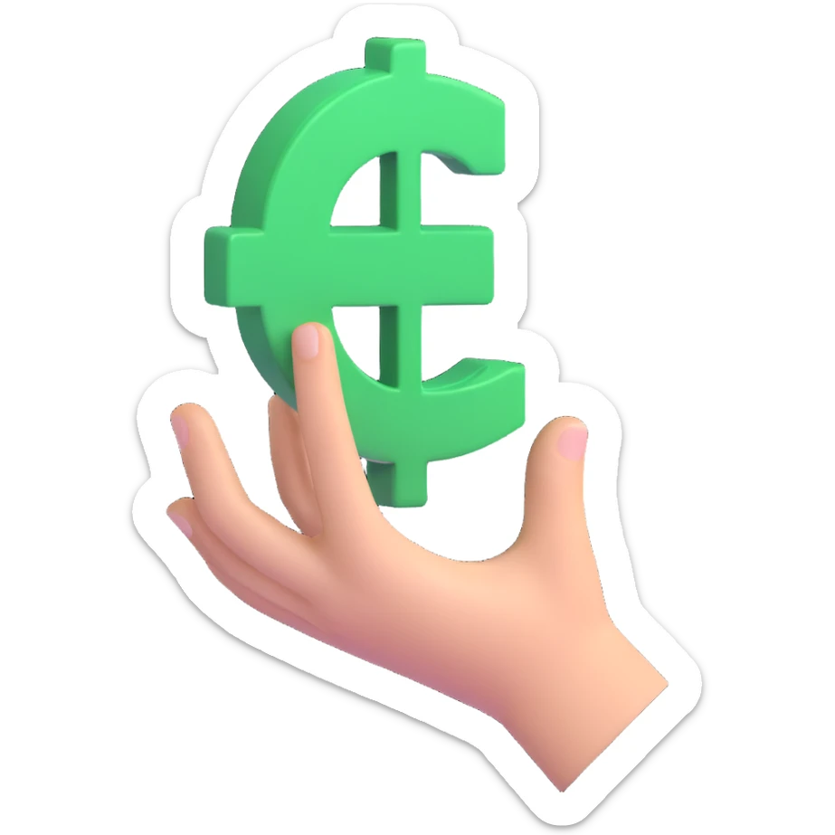 Add a green dollar sign to the stock buy signal emoji with hand pressing a green buy button, financial context, no text, preserve 3D style, with no background. sticker