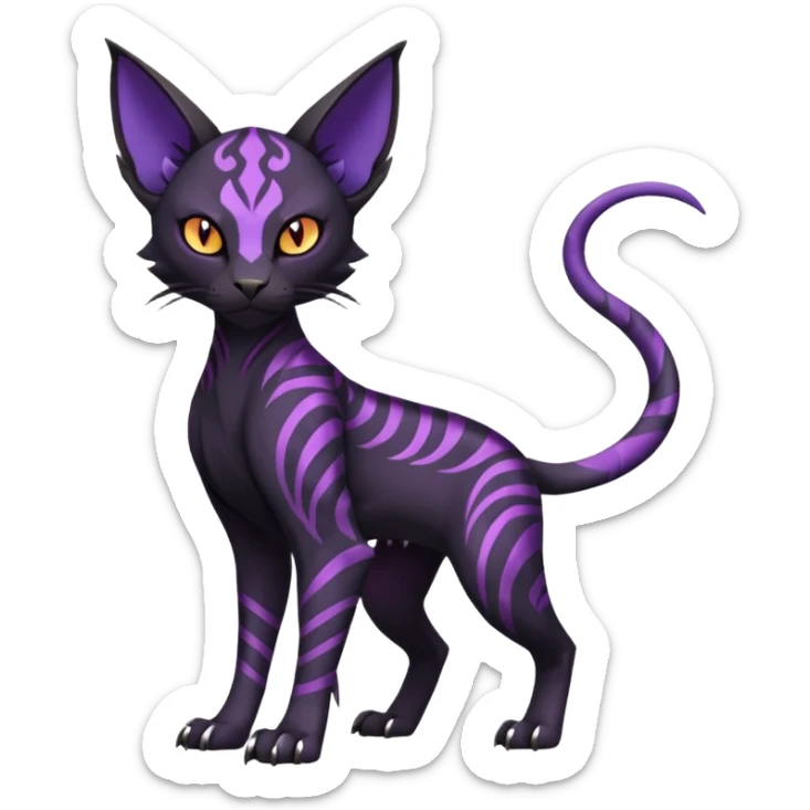 Black edgy Noivern-Litten-Sphynx-Lykoi-Caracal-cat-Fakemon full-body sticker