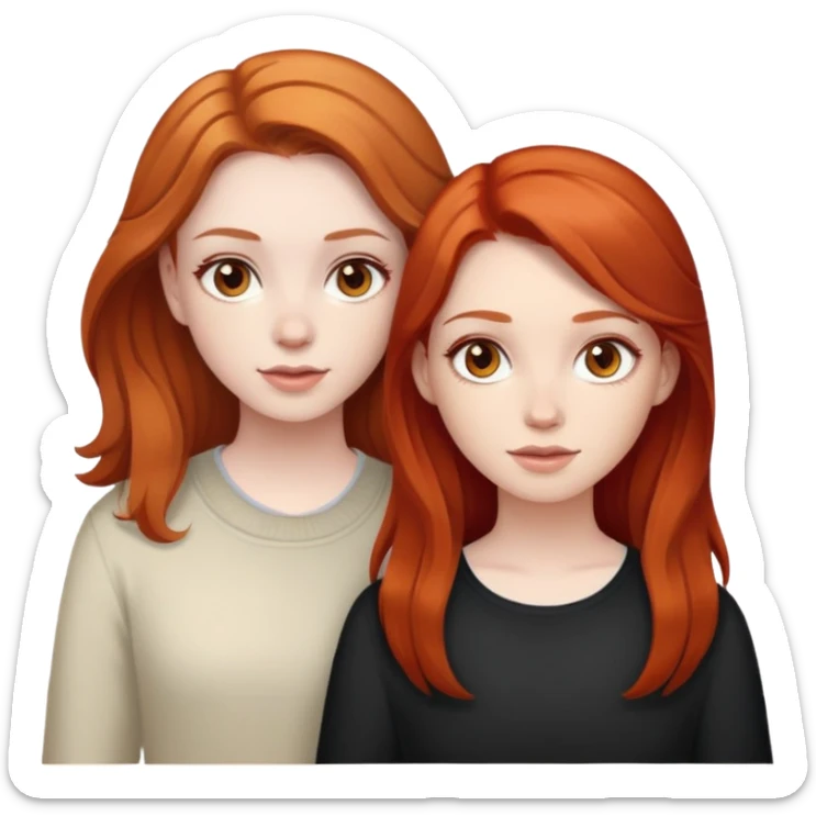 Two girls: One have pale skin, dark brown eyes and ginger hair, other have super light brown skin, brown eyes and red hair sticker