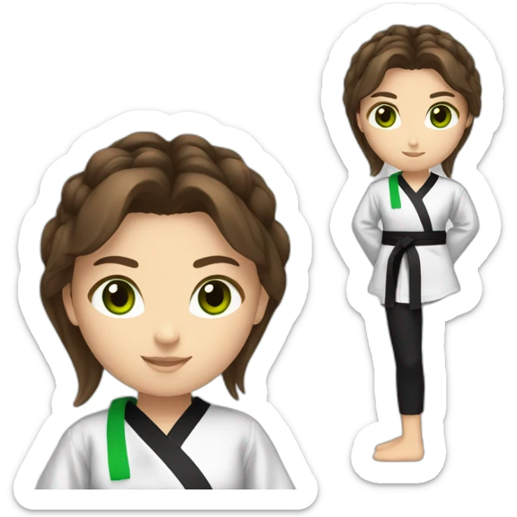taekwondo girl with black belt brown hair and green eyes  sticker
