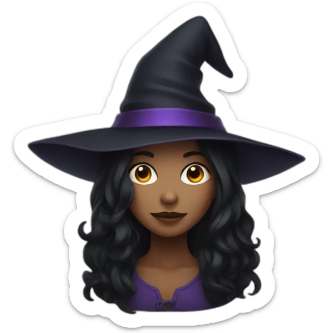 witch with black long hair  sticker