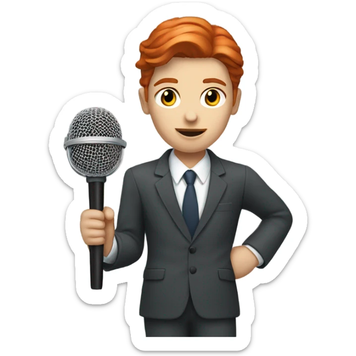 Red hair white skin news reporter holding a stick mic sticker