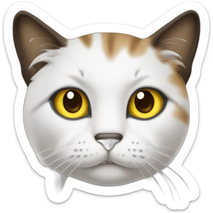 cat with white head and at the top of the head black color, ears are white, yellow brown eyes, dirty looking download emoji sticker