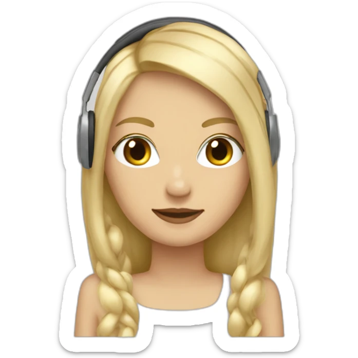 Femme cheveux longs et blonds, avec un casque musique beige sticker