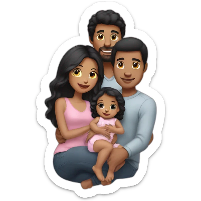 Couple with black hair and baby girl sticker