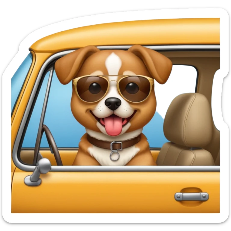 Dog with head out the window and sunglasses with tounge sticking out sticker