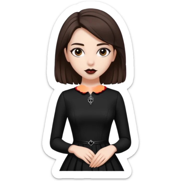 Adelaide Victoria Kane with brown hair in black goth dress sticker