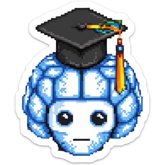 cartoony brain with graduation cap, no face on the brain, just the brain organ with a graduation cap on top sticker