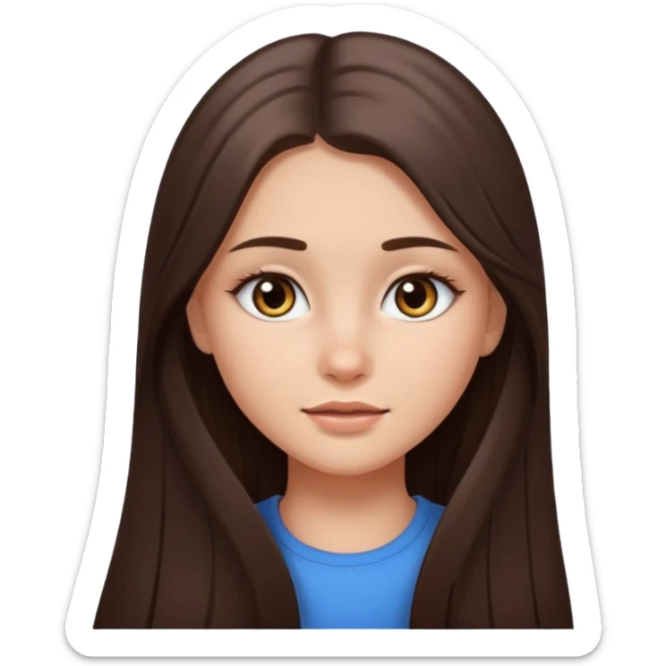 beautiful girl with long brown dark hair straight and with gray eyes with a small birthmark on her cheek emoji ios 18 sticker