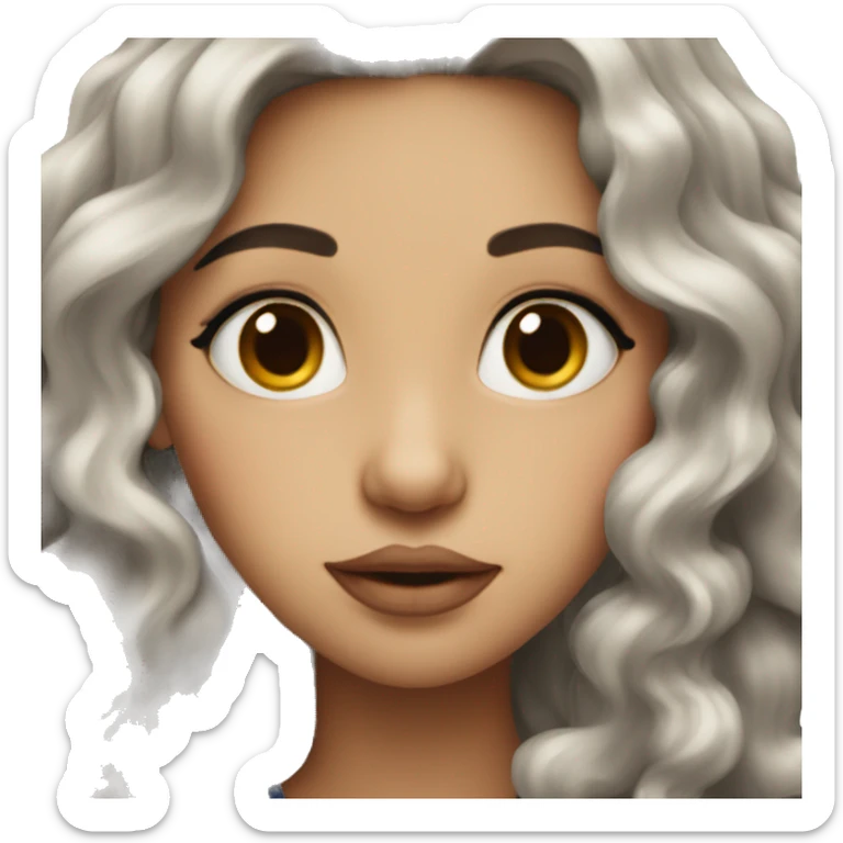 a girl with long dark curly hair, big lips and fair skin sticker