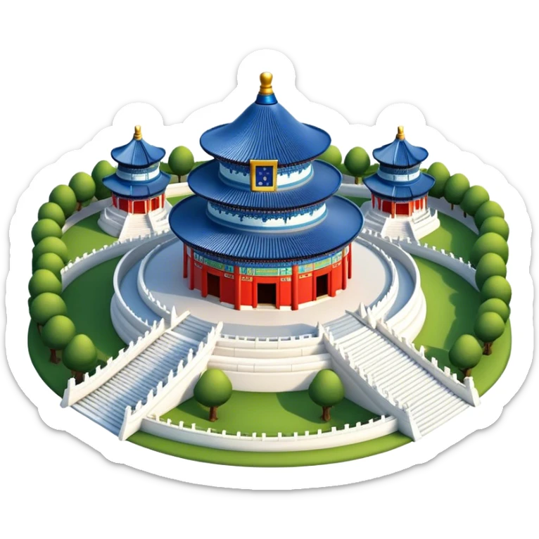 Cinematic Realistic Temple of Heaven Landmark Emoji, depicted with expansive historic architecture set in lush gardens rendered with lifelike detail and serene lighting. sticker
