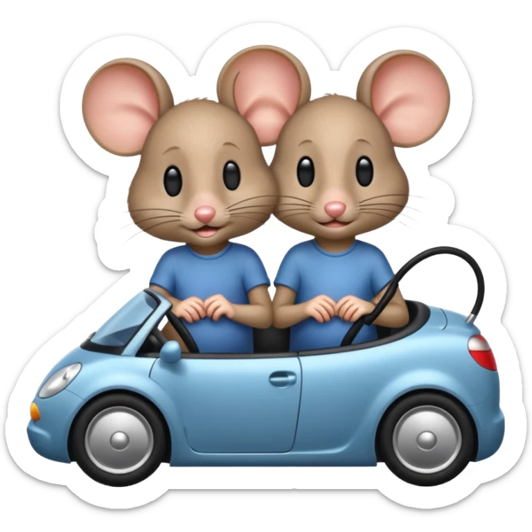 Mice driving with the other mouse’s face in his lap only hair showing sticker