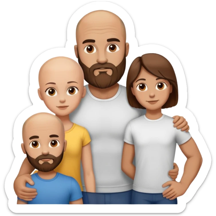 Family picture of Muscular Bald beard man with his wife long brown hair and 3 young boys sticker