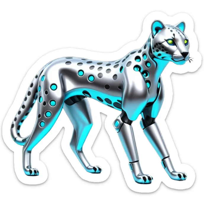 Shiny silvery metallic alloy advanced futuristic Cyberpunkcl cheetah (full body) sticker