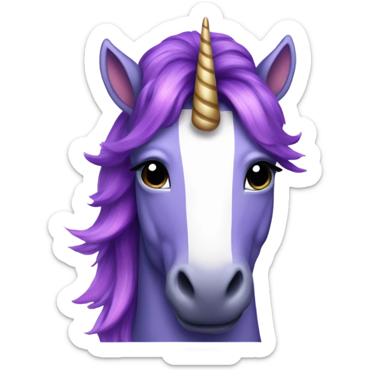 Purple Unicorn with indigo hair and a pink stripe in it and the unicorn has a horn sticker