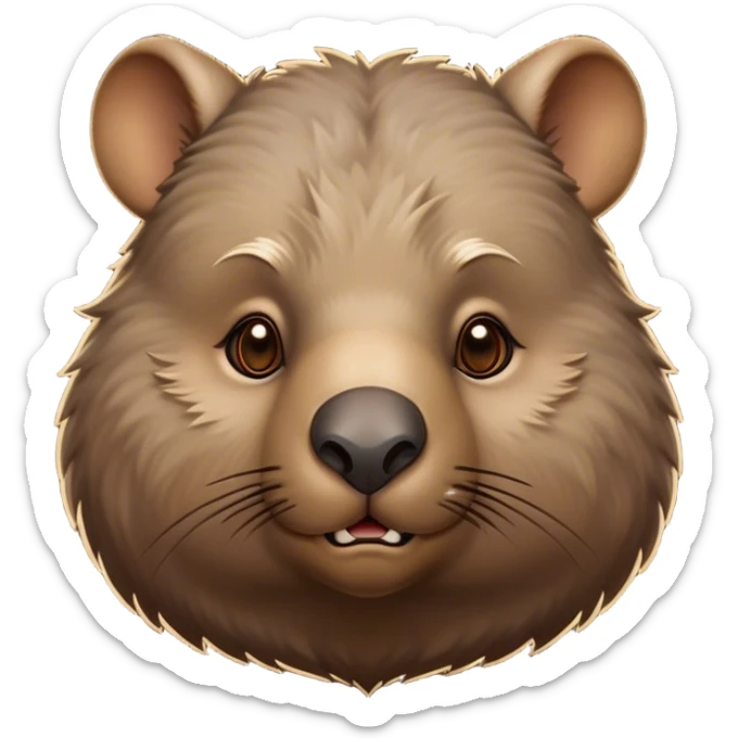 Cinematic Noble Wombat Portrait Emoji, Poised and regal, with a stout, muscular build and a dense, shaggy fur of earthy brown, deep-set soulful eyes with a hint of gruff wisdom, Simplified yet sharp and sophisticated features, highly detailed, glowing with a warm, dignified glow, high shine, intelligent and sturdy, stylized with an air of bushland majesty, focused and attentive, soft glowing outline, capturing the essence of a watchful and confident burrower, so majestic it feels as though it could plod out of the screen with effortless authority! sticker