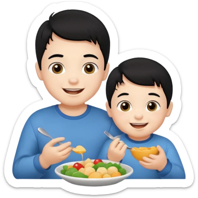 eating food well baby with happy face black hair girl and boy sticker