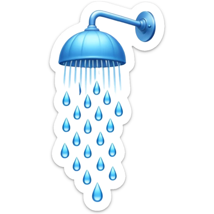 "A clean emoji icon of a shower with a rainfall head running with blue water falling downward in streams, no droplets, minimal flat design, bright and refreshing colors, transparent background" sticker