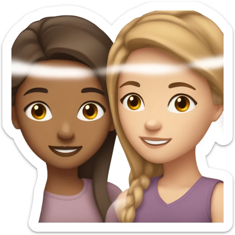 lesbian cuddles dark brown hair girl and light brown hair girl  sticker