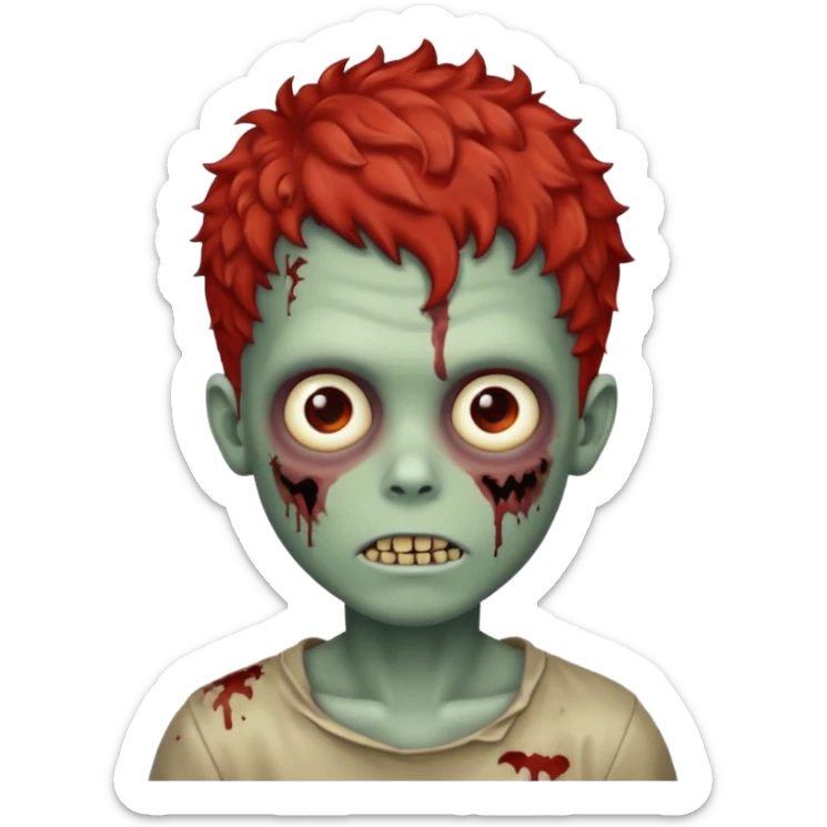Create an emoji of zombie boy with red and short curly hair sticker