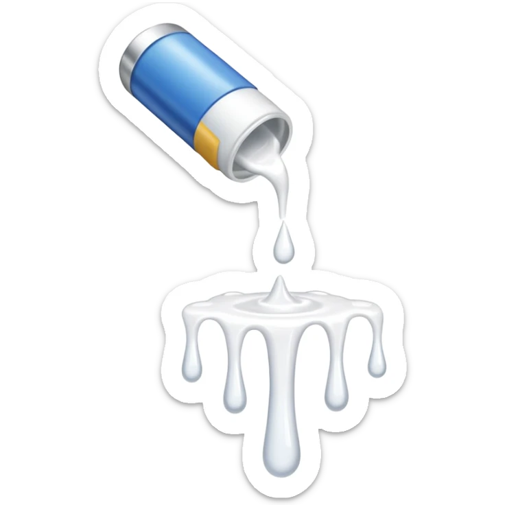 individual white glue white drops falling and dripping down out of a tube, all white sticker