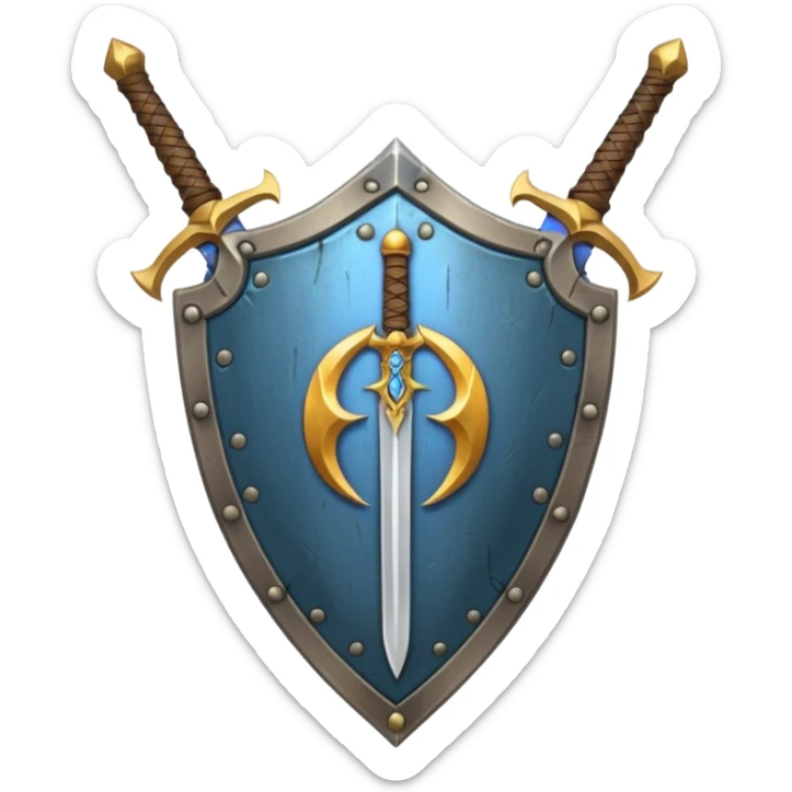  two sword cross, next to or in front of a shield, world of war craft style, elfen flare sticker