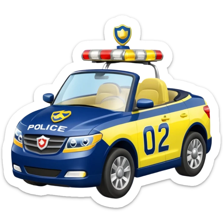 Police Coventible With Body Color Is Navy, White And Lemon Yellow With Symbol Is Lemon Yellow PawPatrol Chase Symbol With Number Is 02 sticker