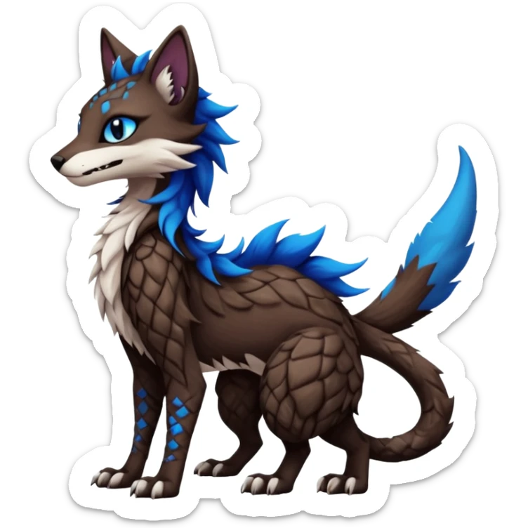 Kawaii dark edgy fantasy feline-vernid-sergal-fursona animal creature with a tufted tail full body with intricate markings  sticker