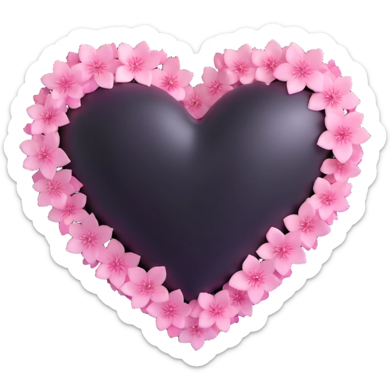 goth sakura heart, black heart with pink sakura petals, magical shimmer sticker