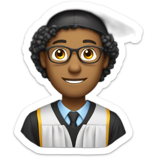 Male Teacher with curly hair and a graduation hat sticker