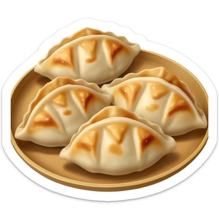 Gyoza Cinematic Realistic Gyoza Dish Emoji, depicted in a close-up view of 1 to 2 delicate dumplings with a crisp, golden exterior and savory filling, rendered with exquisite detail and dynamic lighting. sticker
