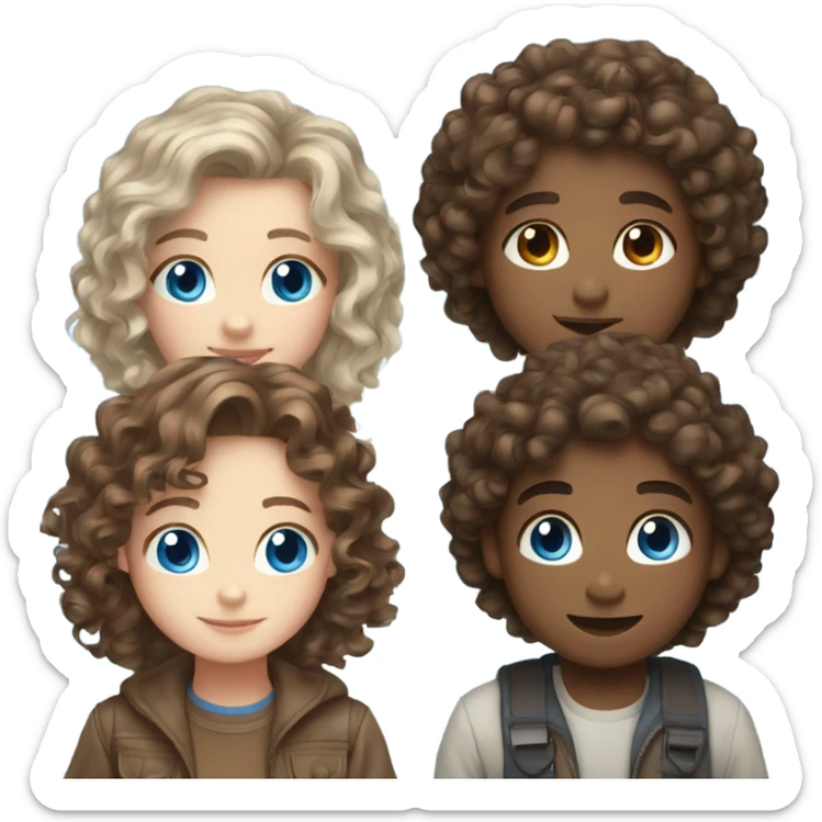 Brown hair blue eyes boy long curly hair girl with blue eyes together sticker