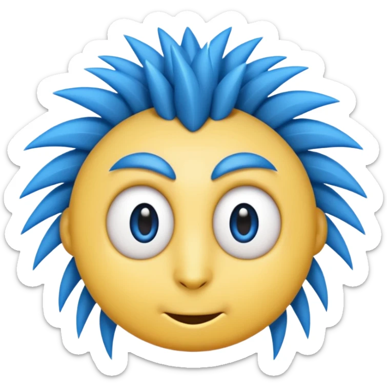 blue emoji face with sharp quill hair spikes and big white eyes, 3D emoji style, 1:1
 sticker