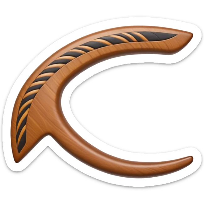 Cinematic Realistic Boomerang Emoji, depicted as a sleek, curved traditional Aboriginal tool rendered with detailed textures and a dynamic sense of motion, symbolizing cultural significance and natural craftsmanship under warm earthy lighting. sticker