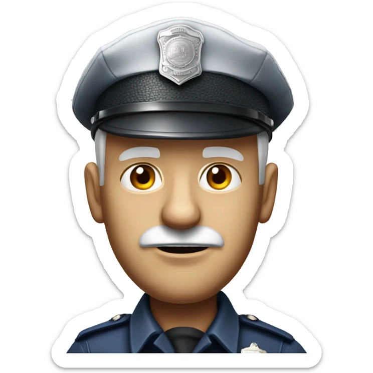 Photorealistic old white American policeman shoked detailed face sticker
