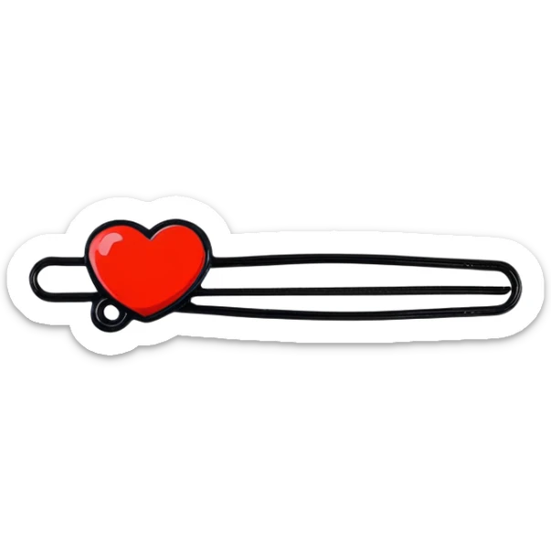 cute bright red hairpin hair clip with small heart decoration sticker