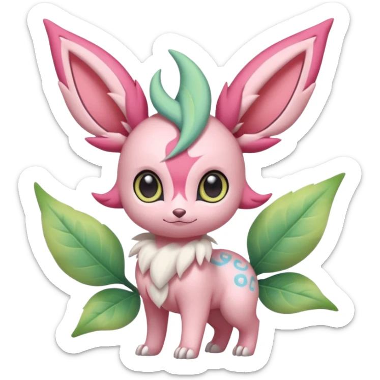 Rosy floral romantic cute kawaii Ivy-Sylveon-Celebi-Leafeon-Pokémon-Digimon-Fakémon-hybrid-fusion-creature sticker