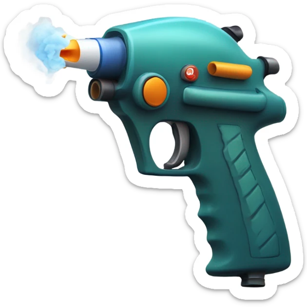 A squirt gun, with a cigarette sticking out the end of the barrel, with smoke rising  sticker
