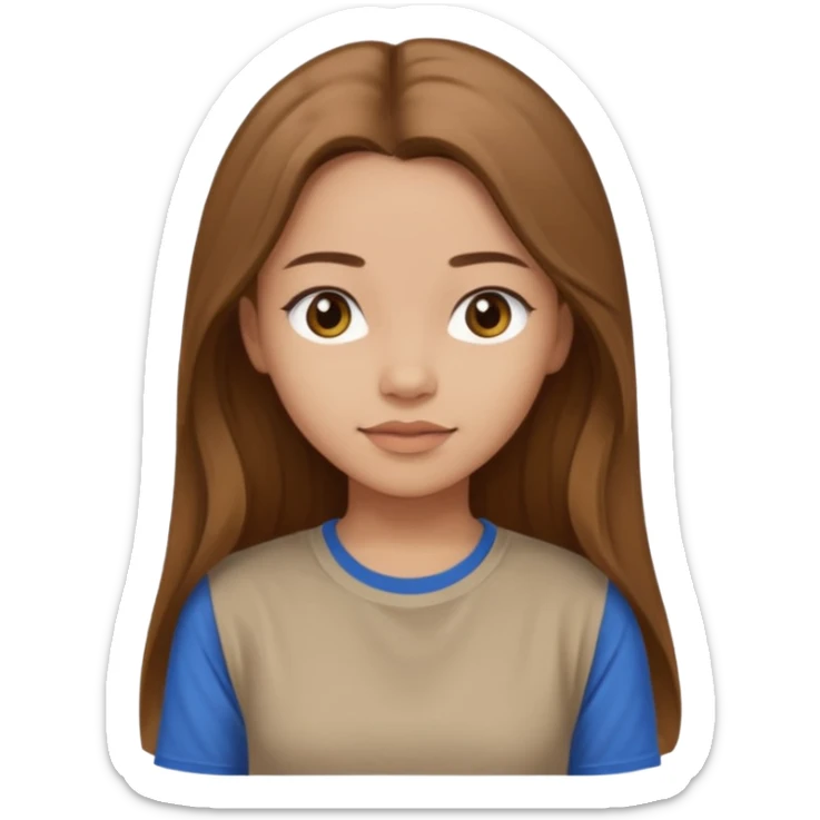 Make a girl wearing a light brown t-shirt with sleeves and long hair sticker