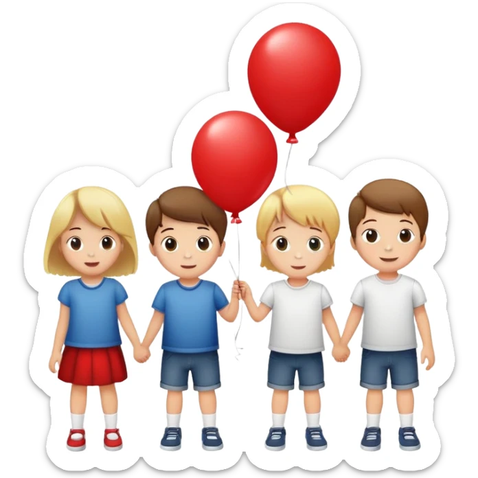 5 white kids boys and girls  letting 1 ballon go sticker