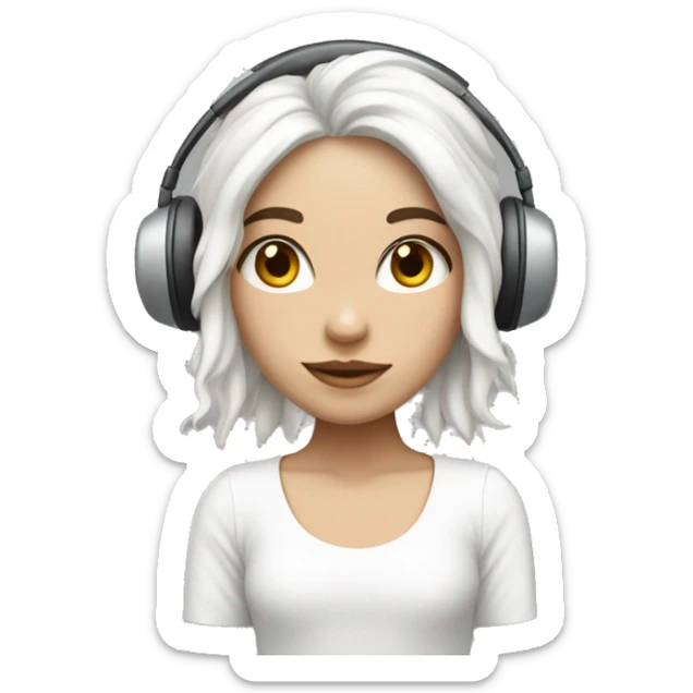 Una chica de piel blanca y pelo rojizo, que usa auriculares blancos  sticker