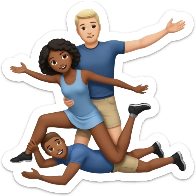 interracial couple where white man is holding black woman off the ground arms supporting her back and under her knees sticker