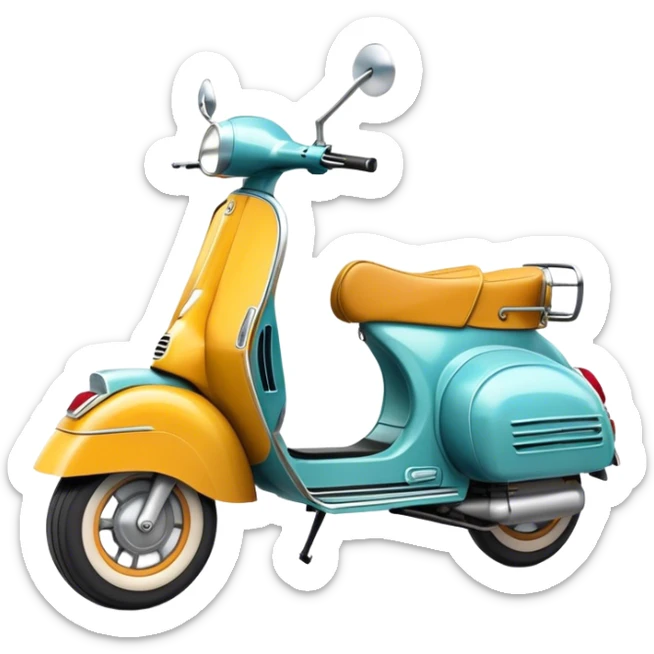 Cinematic Realistic Vespa Scooter Emoji, depicted as a stylish vintage Vespa with sleek retro design and vibrant colors, rendered with crisp textures and dynamic sunlit lighting that captures its iconic Italian charm. sticker
