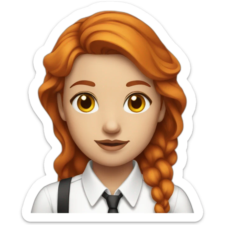 Woman with red hair and yellow eyes wearing a white button up shirt and black tie sticker