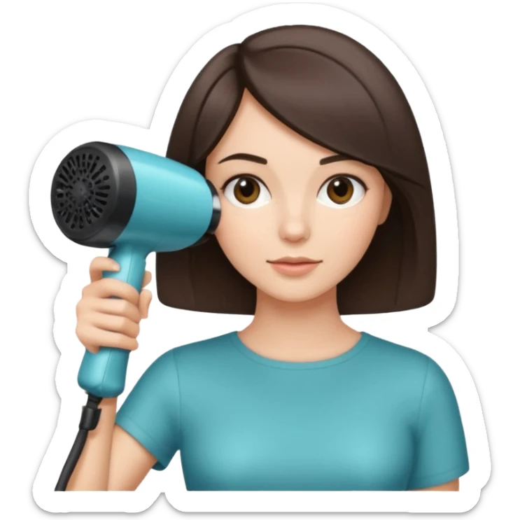 brunette bob girl hair stylist holding a hair dryer sticker