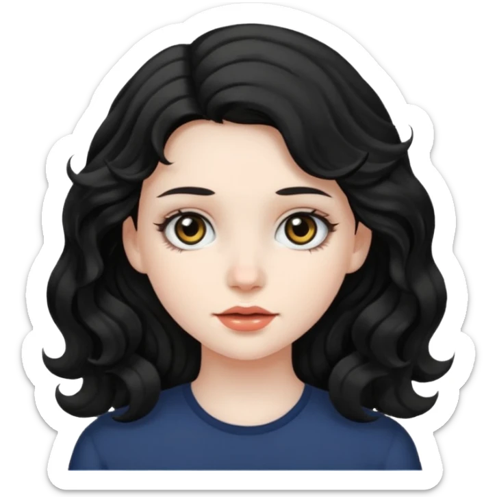 Crea una ragazza con stile black metal, capelli neri mossi dalle spalle e occhi bianchi sticker