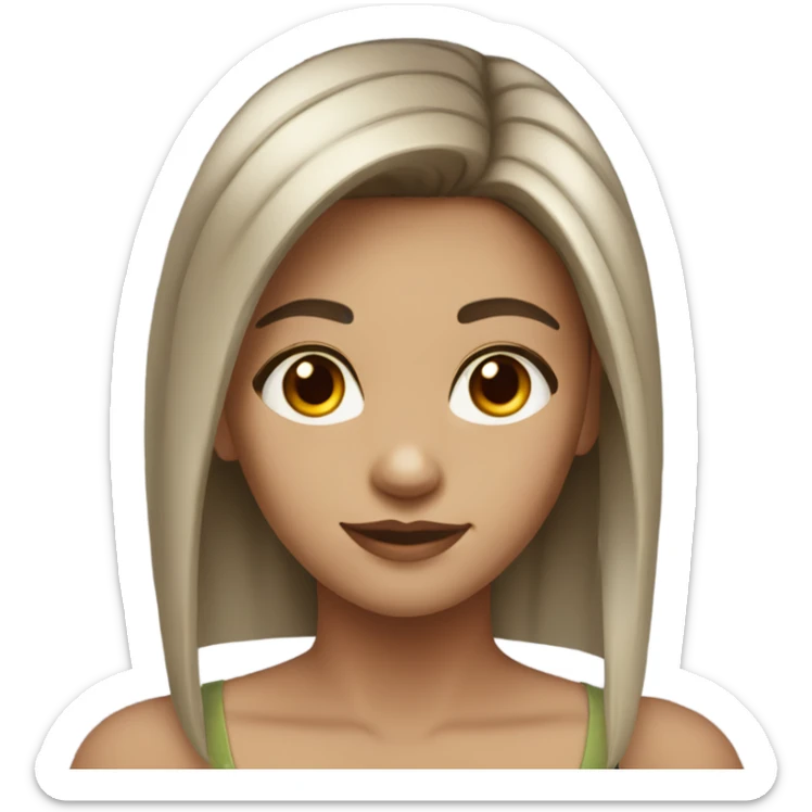 Girl with brown eyes small nose light skin and dark Square hairstyle sticker