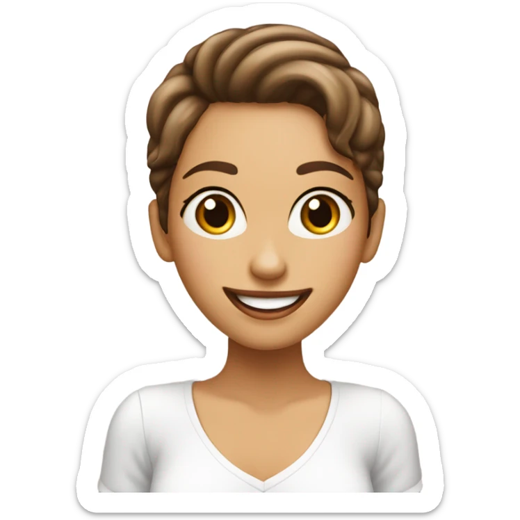 chica de rulos cafés y piel blanca y ojos color pardo feliz sticker