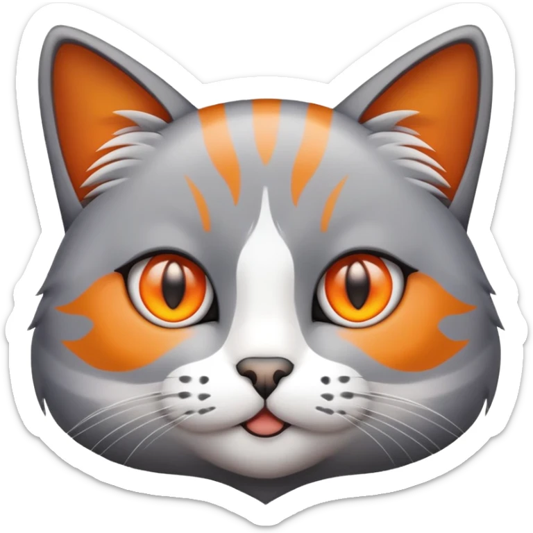 Emoji of cat with grey white and orange color, and orange eyes sticker