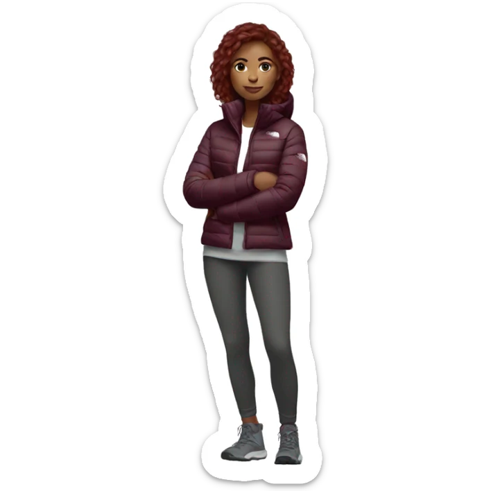 beautiful burgundy haired Girl wearing northface full body sticker